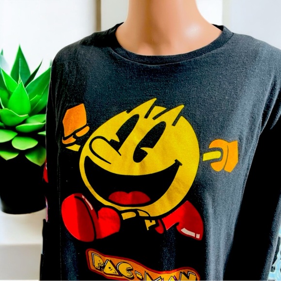 Pac-Man Black Long Sleeve Tee Shirt with Kanji - Picture 15 of 16
